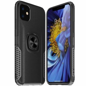   Xiaomi Mi Note 10 Szilikon Tok Prémium Bőrmintázattal Gyűrűs Business Series Fekete