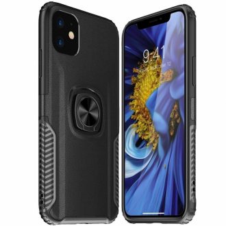   Xiaomi Mi Note 10 Szilikon Tok Prémium Bőrmintázattal Gyűrűs Business Series Fekete