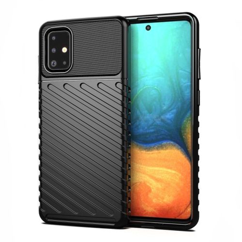 Samsung Galaxy A71 Ütésálló Tok Thunder Twill Series 2in1 Fekete