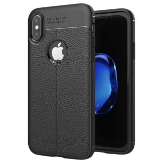 iPhone X Szilikon Tok Bőrmintás Litchi Style Fekete
