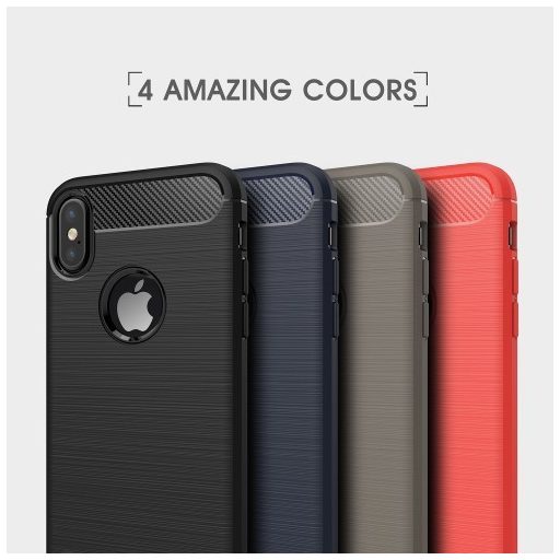 iPhone X TPU Szilikon Tok Szálcsiszolt Mintával Ütésállókivitel Sötétkék
