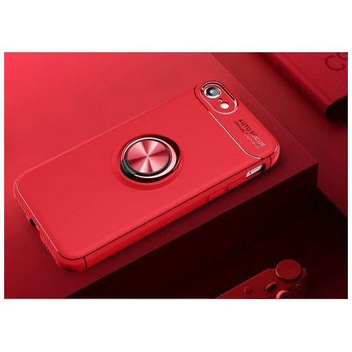 iPhone 7 8 Tok Magnetic Finger Műanyag Mágneses Kitámasztható Autós előkészítéssel Piros