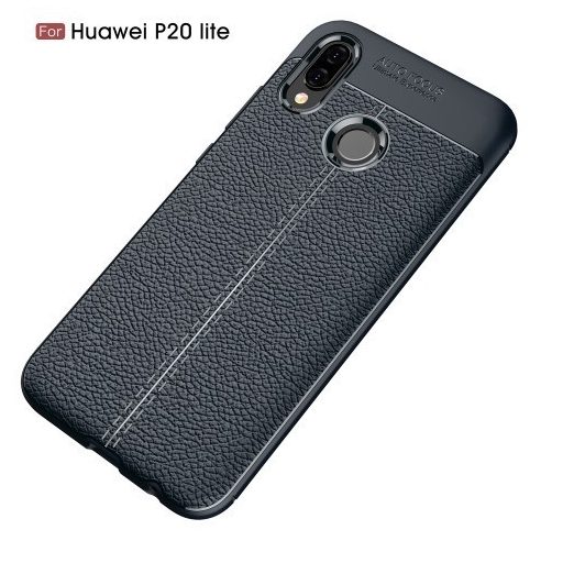 Huawei P20 Lite Szilikon Tok Bőr Mintázattal Sötétkék