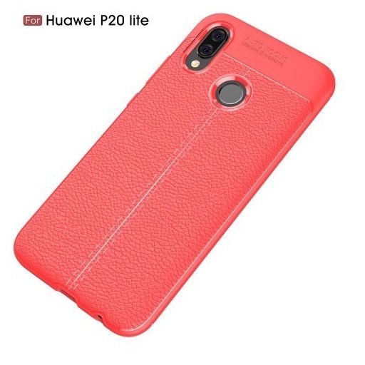 Huawei P20 Lite Szilikon Tok Bőr Mintázattal Piros