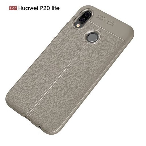 Huawei P20 Lite Szilikon Tok Bőr Mintázattal Szürke