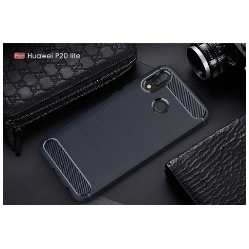 Huawei P20 Lite Tok Szilikon Szálcsiszolt Mintázattal Ütésállókivitel Sötétkék