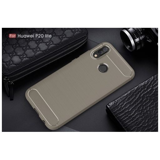 Huawei P20 Lite Tok Szilikon Szálcsiszolt Mintázattal Ütésállókivitel Szürke