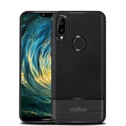   Huawei P20 Lite Tok Szilikon Szálcsiszolt-Bőr Mintázattal Fekete