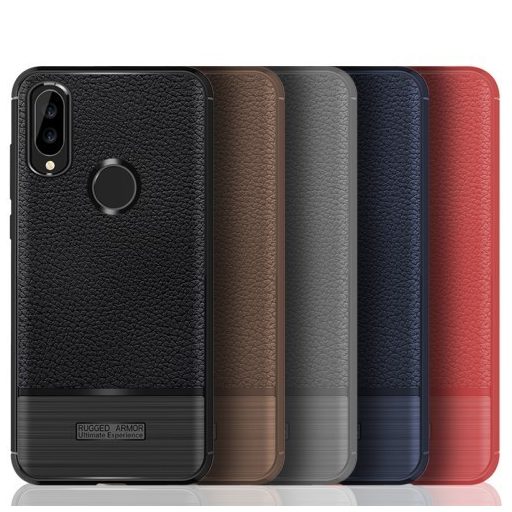 Huawei P20 Lite Tok Szilikon Szálcsiszolt-Bőr Mintázattal Fekete