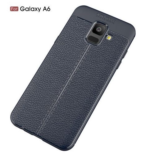Samsung Galaxy A6 (2018) Szilikon Tok Bőrmintázattal TPU Prémium Sötétkék