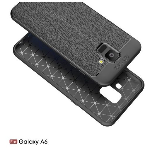 Samsung Galaxy A6 (2018) Szilikon Tok Bőrmintázattal TPU Prémium Fekete