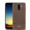 Samsung Galaxy A6+ (2018) Szilikon Tok Prémium Szálcsiszolt-Bőrmintázattal Barna