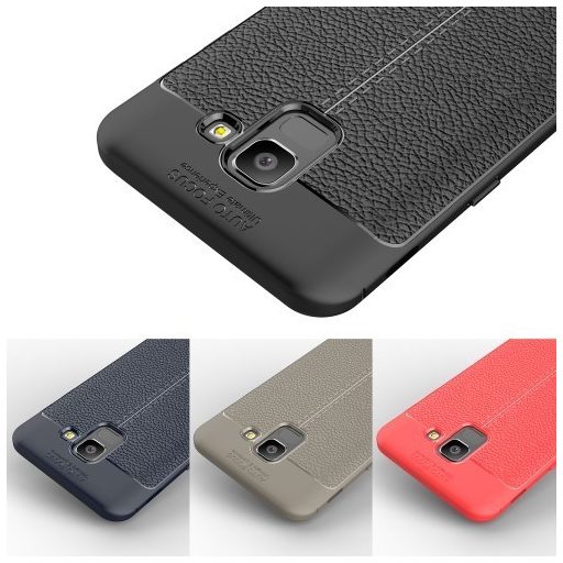 Samsung Galaxy J6 (2018) Szilikon Tok Bőrmintázattal TPU Prémium Szürke