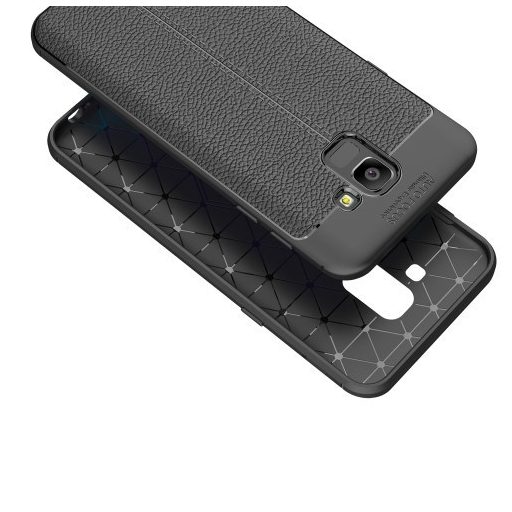 Samsung Galaxy J6 (2018) Szilikon Tok Bőrmintázattal TPU Prémium Fekete