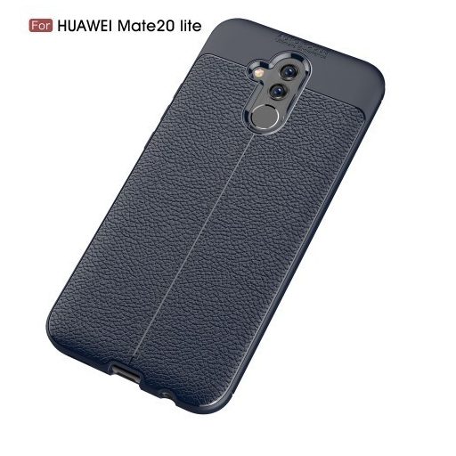 Huawei Mate 20 Lite Szilikon Tok Bőrmintázattal Sötétkék