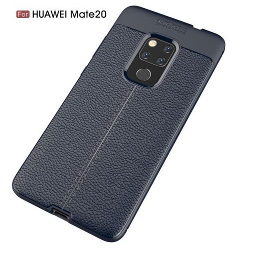 Huawei Mate 20 Szilikon Tok Bőrmintázattal Sötétkék