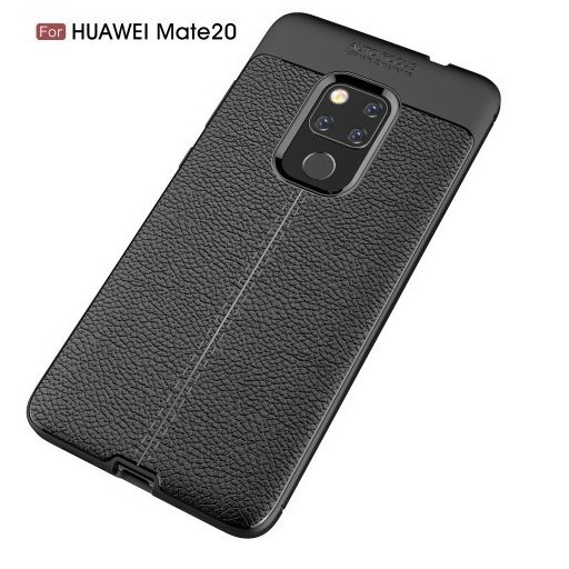 Huawei Mate 20 Szilikon Tok Bőrmintázattal Fekete