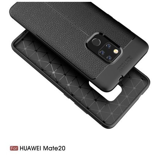 Huawei Mate 20 Szilikon Tok Bőrmintázattal Fekete