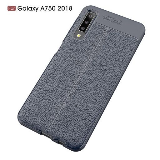 Samsung Galaxy A7 (2018) Szilikon Tok Bőrmintázattal TPU Prémium Sötétkék