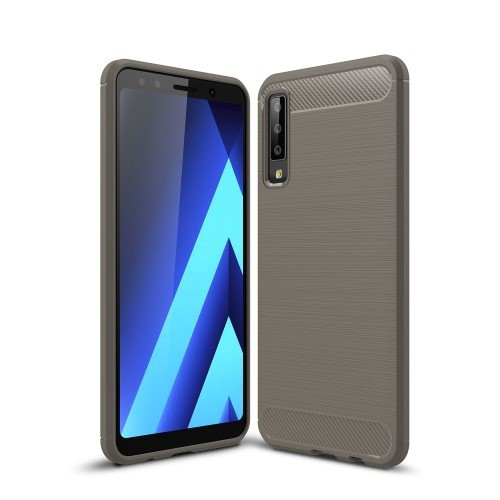 Samsung Galaxy A7 (2018) Szilikon Tok Ütésállókivitel Karbon Mintázattal Szürke
