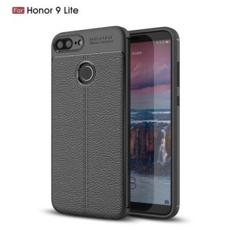   Huawei Honor 9 Lite Szilikon Tok Bőrmintázattal TPU Prémium Fekete