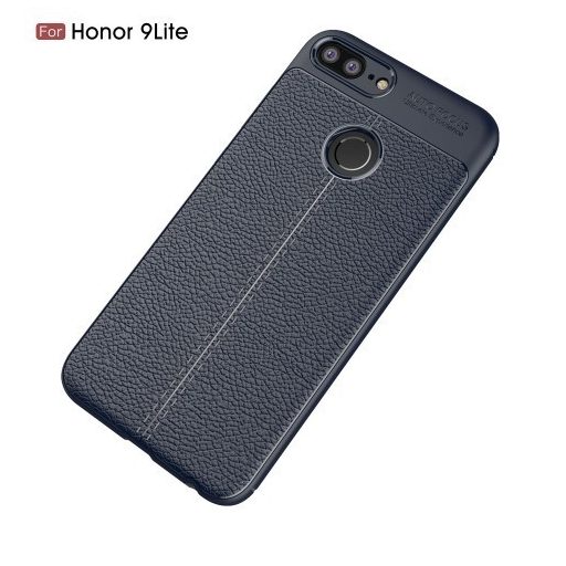 Huawei Honor 9 Lite Szilikon Tok Bőrmintázattal TPU Prémium Sötétkék