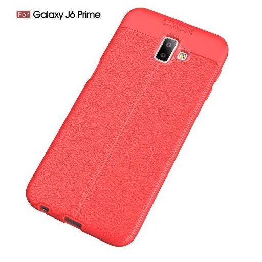 Samsung Galaxy J6+ / J6 Plus Szilikon Tok Bőrmintázattal TPU Prémium Piros