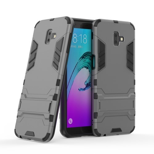 Samsung Galaxy J6+ / J6 Plus 2in1 Tok Ütésálló - Kitámasztható TPU Hybrid Szürke