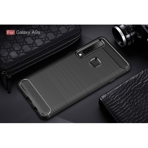 Samsung Galaxy A9 (2018) Szilikon Tok Ütésállókivitel Karbon Mintázattal Fekete