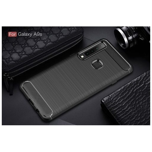 Samsung Galaxy A9 (2018) Szilikon Tok Ütésállókivitel Karbon Mintázattal Fekete