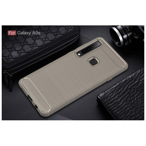 Samsung Galaxy A9 (2018) Szilikon Tok Ütésállókivitel Karbon Mintázattal Szürke