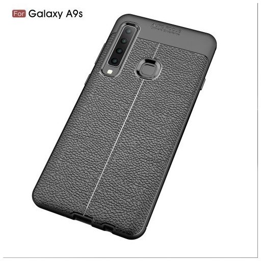 Samsung Galaxy A9 (2018) Szilikon Tok Bőrmintázattal TPU Prémium Fekete