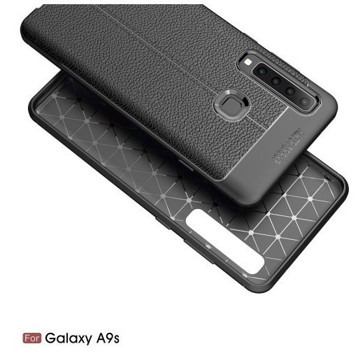 Samsung Galaxy A9 (2018) Szilikon Tok Bőrmintázattal TPU Prémium Fekete