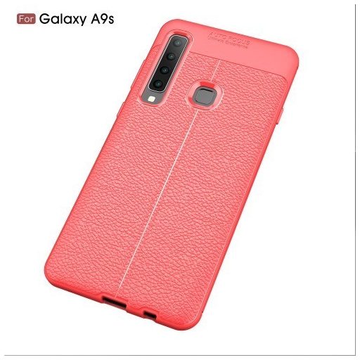 Samsung Galaxy A9 (2018) Szilikon Tok Bőrmintázattal TPU Prémium Piros