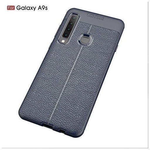 Samsung Galaxy A9 (2018) Szilikon Tok Bőrmintázattal TPU Prémium Sötétkék