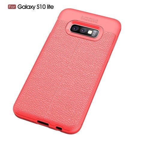 Samsung Galaxy S10e Szilikon Tok Bőrmintázattal TPU Prémium Piros