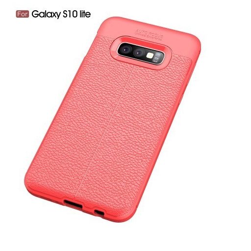 Samsung Galaxy S10e Szilikon Tok Bőrmintázattal TPU Prémium Piros