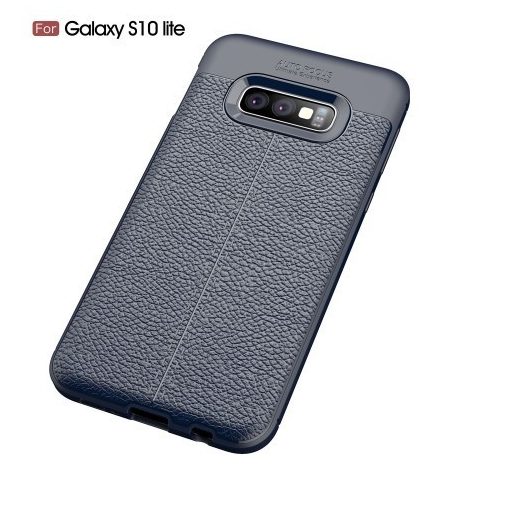 Samsung Galaxy S10e Szilikon Tok Bőrmintázattal TPU Prémium Sötétkék