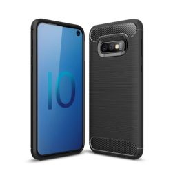   Samsung Galaxy S10e Szilikon Tok Ütésállókivitel Karbon Mintázattal Fekete