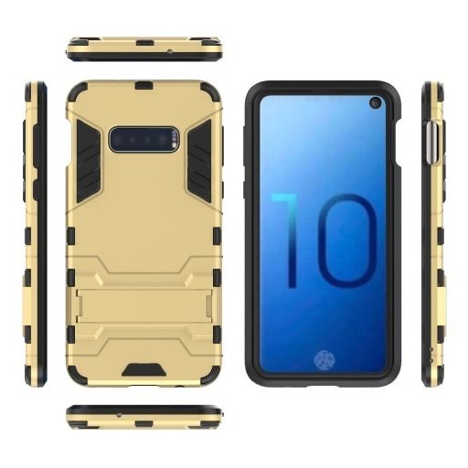 Samsung Galaxy S10e 2in1 Tok Ütésálló - Kitámasztható TPU Hybrid Arany