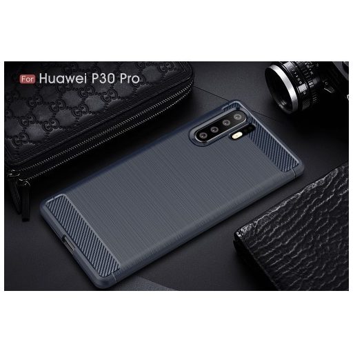 Huawei P30 Pro Szilikon Tok Ütésállókivitel Karbon Mintázattal Sötétkék
