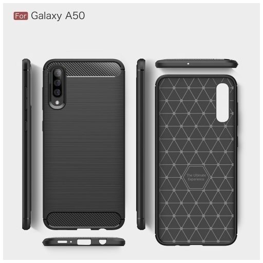 Samsung Galaxy A50 Szilikon Tok Ütésállókivitel Karbon Mintázattal Fekete