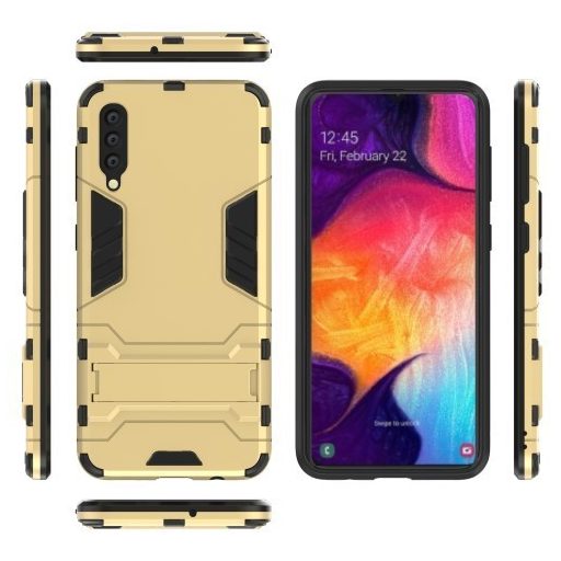 Samsung Galaxy A50 2in1 Tok Ütésálló - Kitámasztható TPU Hybrid Arany