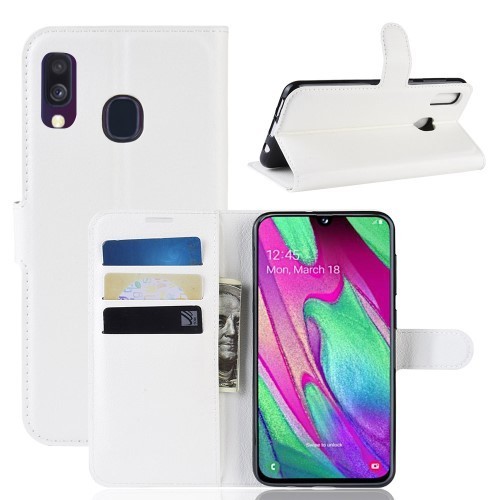 Samsung Galaxy A40 Notesz Tok Business Series Kitámasztható Bankkártyatartóval Fehér