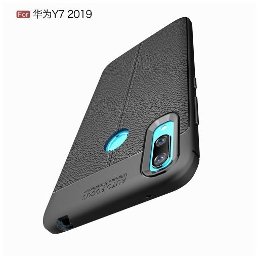 Huawei Y7 (2019) Szilikon Tok Bőrmintázattal TPU Prémium Fekete
