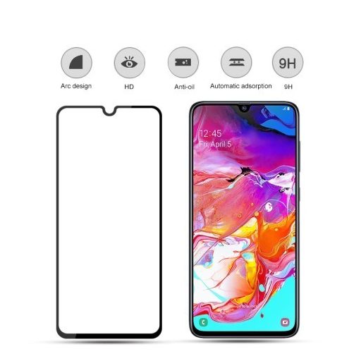 Samsung Galaxy A70 Kijelzővédő Üveg - Tempered Glass MOCOLO Full Size Fekete