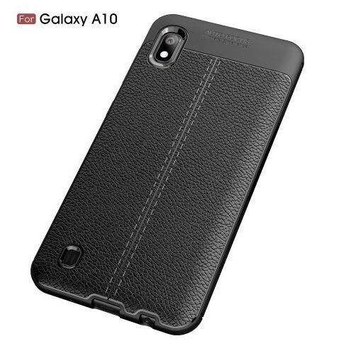 Samsung Galaxy A10 Szilikon Tok Bőrmintázattal TPU Prémium Fekete