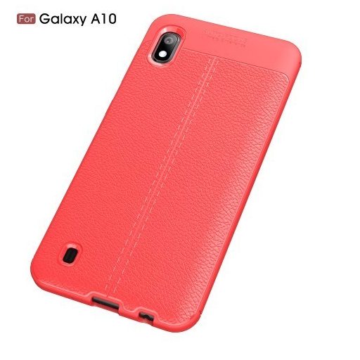 Samsung Galaxy A10 Szilikon Tok Bőrmintázattal TPU Prémium Piros