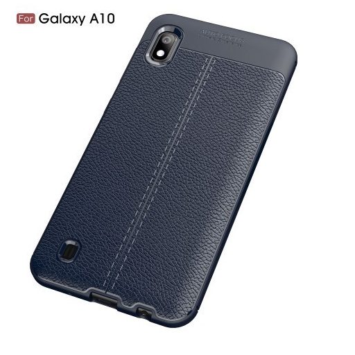 Samsung Galaxy A10 Szilikon Tok Bőrmintázattal TPU Prémium Sötétkék
