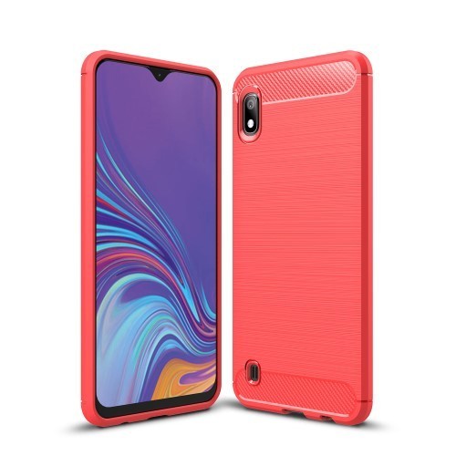 Samsung Galaxy A10 Szilikon Tok Ütésállókivitel Karbon Mintázattal Piros